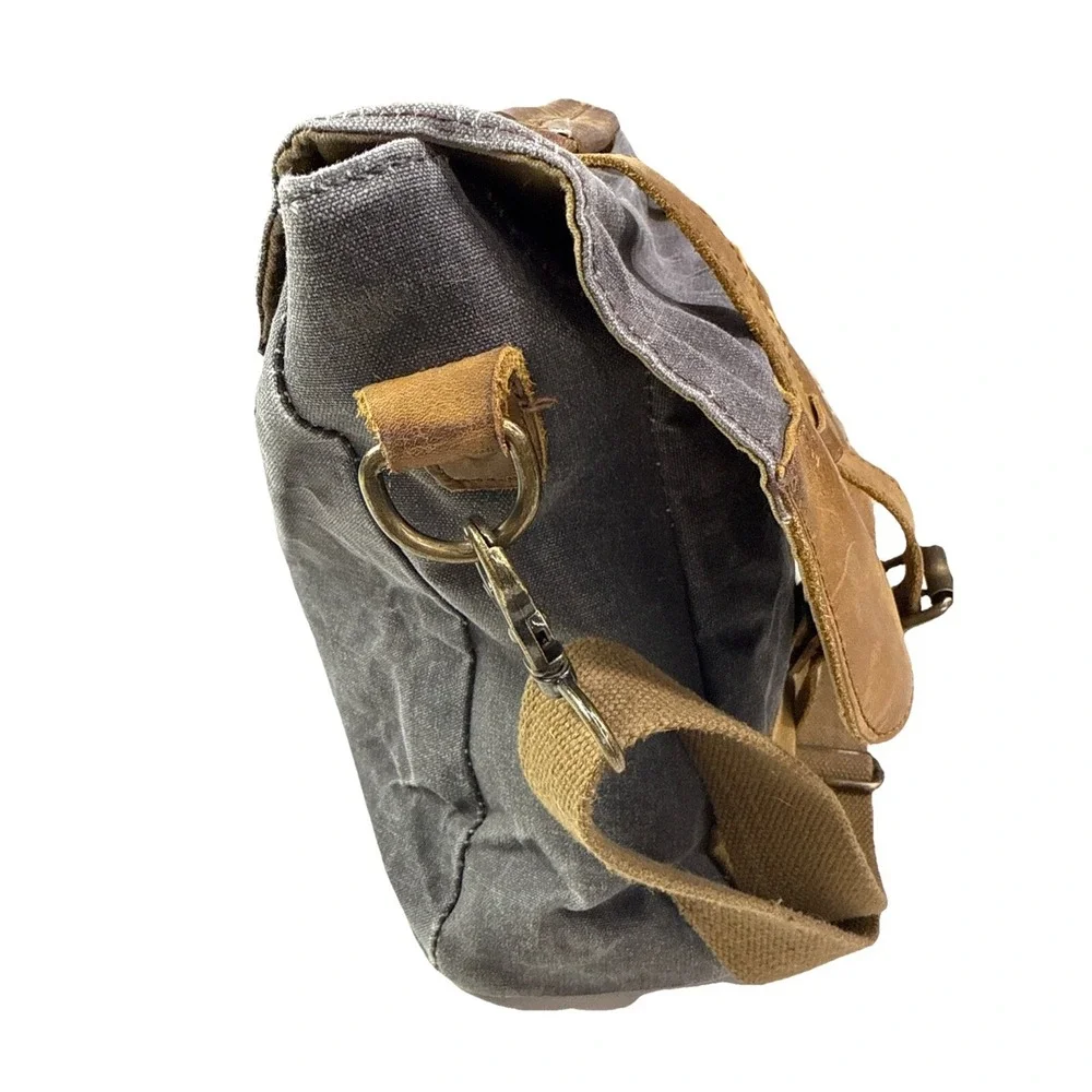 NEWHEY Men's‎ Leather Canvas Laptop Messenger Bag - Brown Blue 3j
